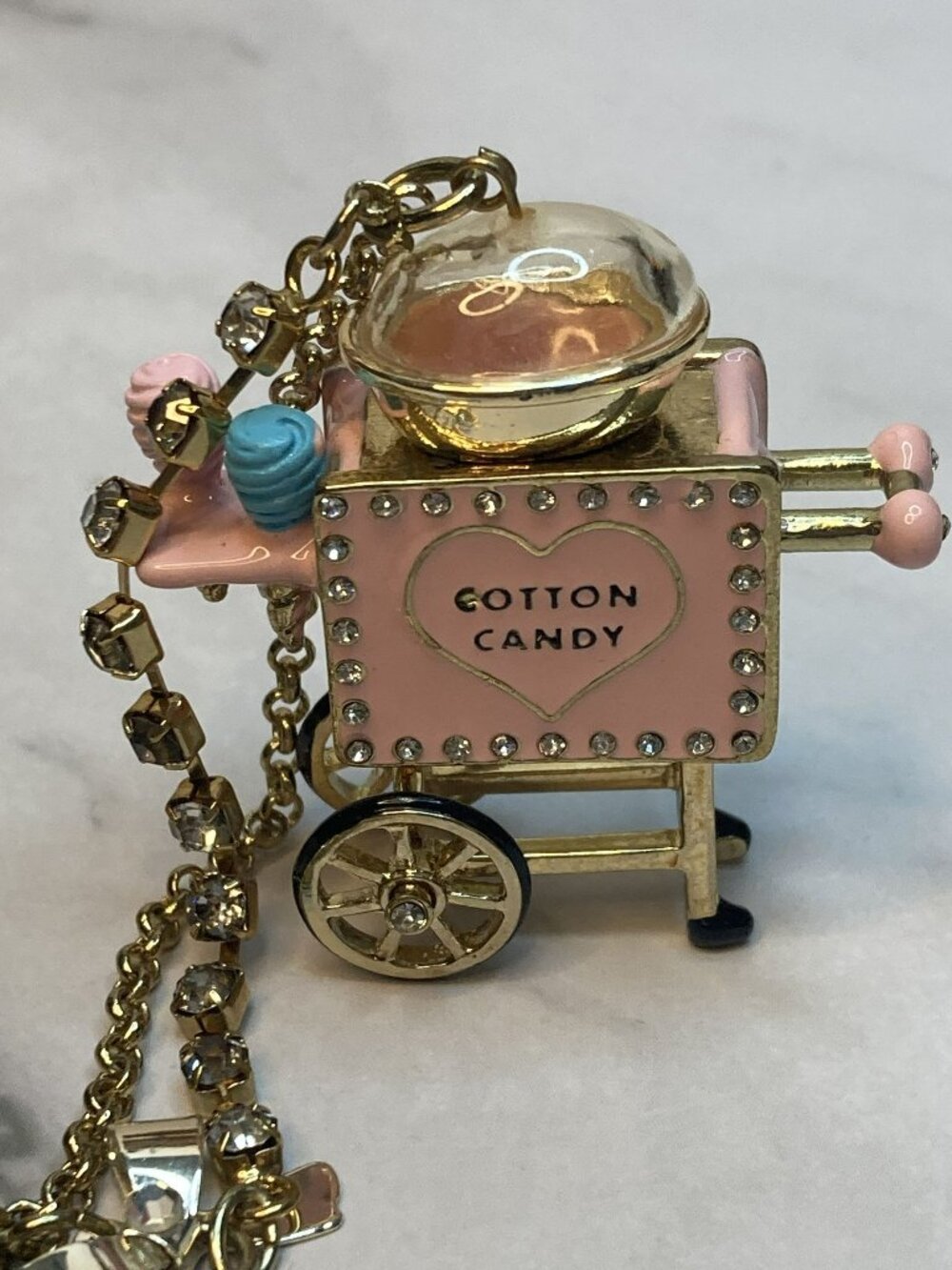 Betsey Johnson *Rare* Pink Cotton Candy Cart Pendant Necklace - 3B